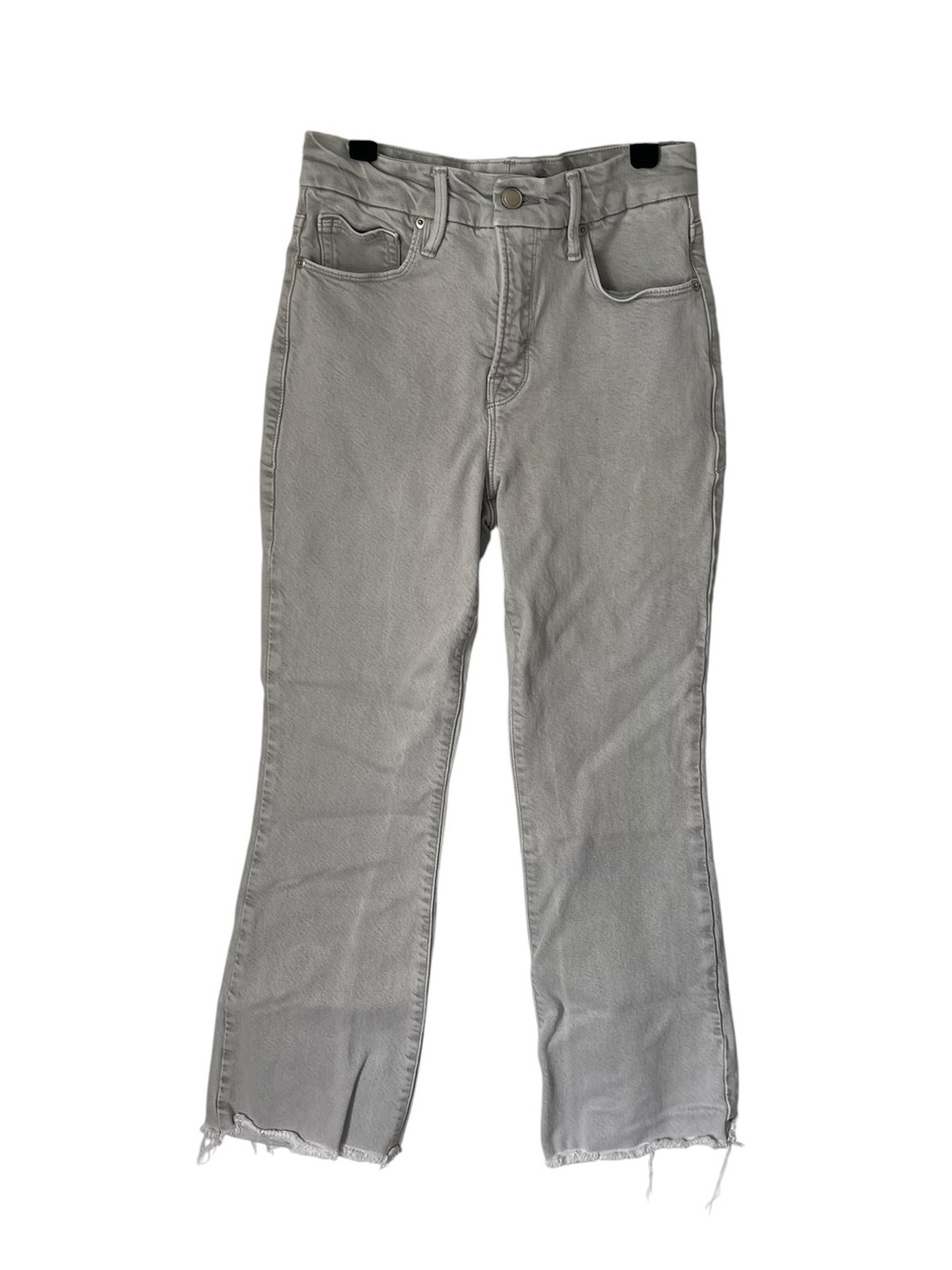 Good American Gray Crop Mini Boot Jeans with Raw Hem